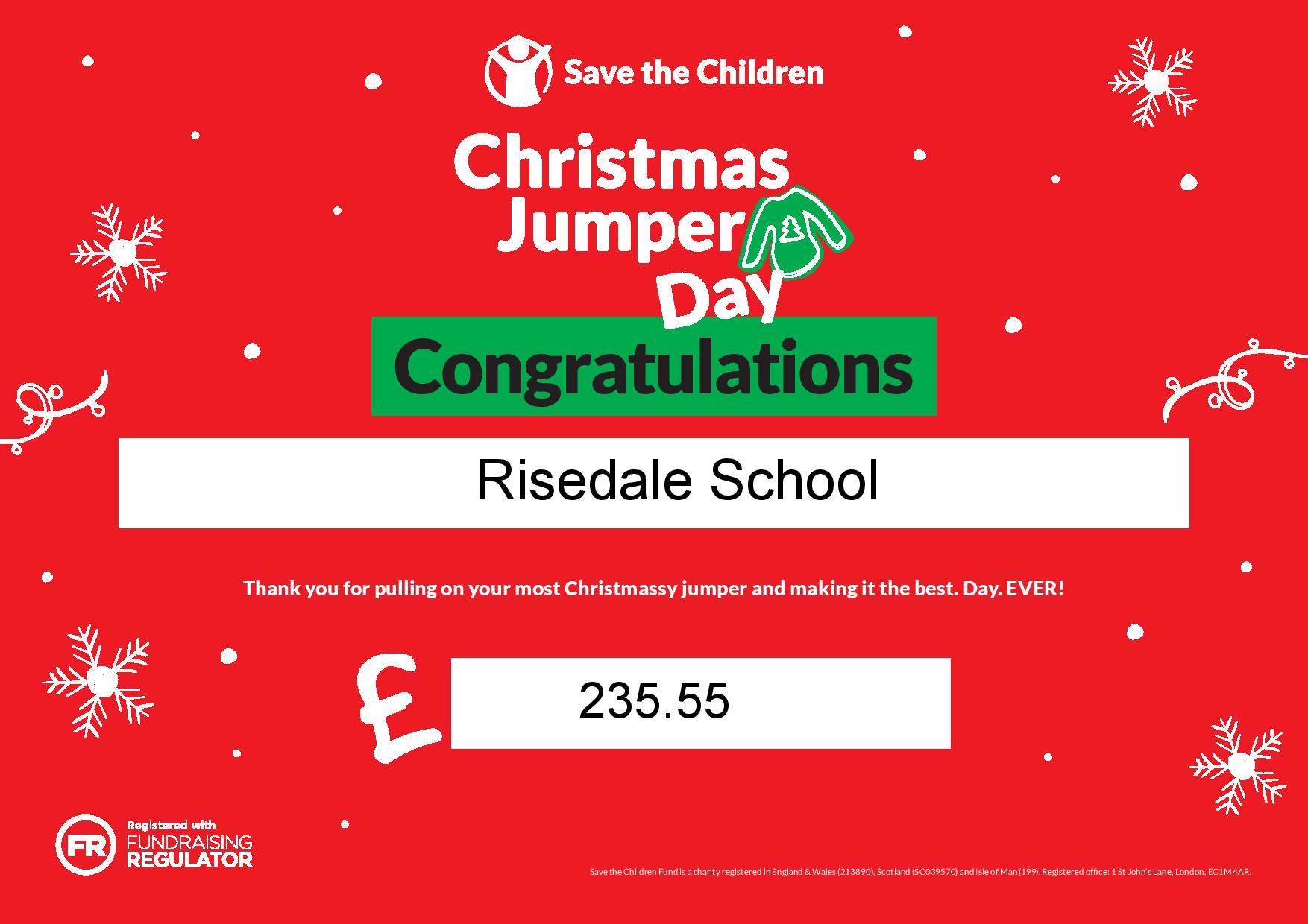 £235.55 raised for Christmas Jumper Day - 12th December 2024: